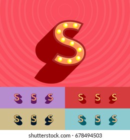 Vector vintage light up set of Alphabet Letters, Symbols, Numbers. Graphic style Font. Lowercase letter s