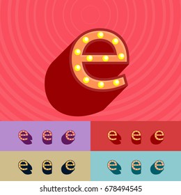 Vector vintage light up set of Alphabet Letters, Symbols, Numbers. Graphic style Font. Lowercase letter e