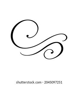 Vector vintage line calligraphy divider and separator, swirl and corner decorative ornament. Floral line filigree design element. Flourish curl element for invitation or menu page illustration.
