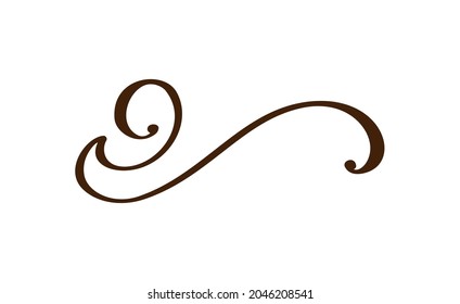Vector vintage line elegant calligraphy divider and separator, swirl and corner decorative ornament. Floral line filigree design element. Flourish curl element for invitation or menu page illustration