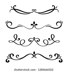 Vector vintage line elegant dividers and separators, swirls and corners decorative ornaments. Floral lines filigree design elements. Flourish curl elements for invitation or menu page illustration