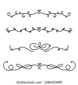 Vector vintage line elegant dividers and separators, swirls and corners decorative ornaments. Floral lines filigree design elements. Flourish curl elements for invitation or menu page illustration.