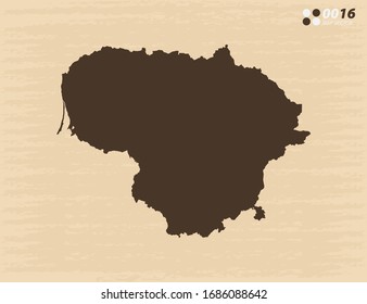 Mapa vectorial de Lituania sobre el fondo de papel antiguo.