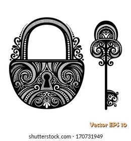 Vector Vintage Lock with a Key