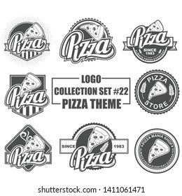 Vector vintage logo, badge, symbol and icon with pizza theme collection set