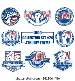 Vector vintage logo, badge, symbol, and icon with US Independence theme collection set