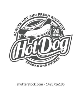 Vector vintage logo, badge and symbol template design for Hot Dog Shop or Hot Dog Seller