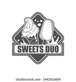 Vector vintage logo, badge, symbol, icon template design for ice cream cafe