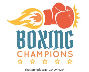 Vector vintage logo for a boxing with glove and fire. Boxing glove with flame. Vintage sport emblem.