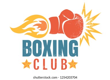 Vector vintage logo for a boxing with glove and fire. Boxing glove with flame. Vintage sport emblem.