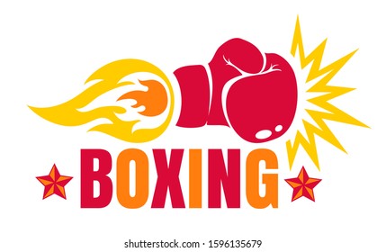 Vector vintage logo for a boxing with glove and fire. Boxing glove with flame. Vintage sport emblem.