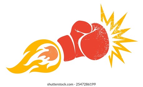 Vector vintage logo for a boxing with glove and fire. Boxing glove with flame. Vintage sport emblem.