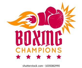 Vector vintage logo for a boxing with gloveand fire. Boxing glove with flame. Vintage sport emblem