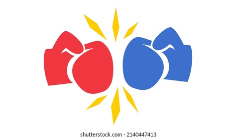 Vector vintage logo for a boxing with gloves. Vintage emblem for boxing with red and blue gloves.