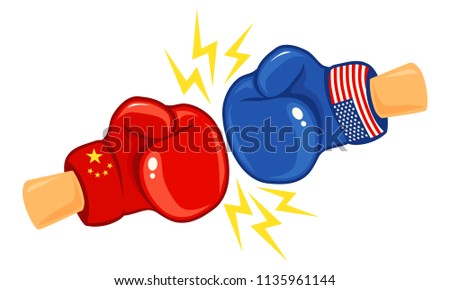Vector vintage logo for a boxing with gloves with two flags. Vintage emblem of two boxing gloves with flags China and USA.