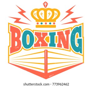 Vector vintage logo for a boxing with ring. Retro emblem with boxing ring.