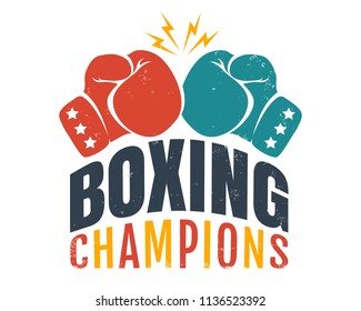 Vector vintage logo for a boxing with two gloves. Retro emblem for boxing champions.