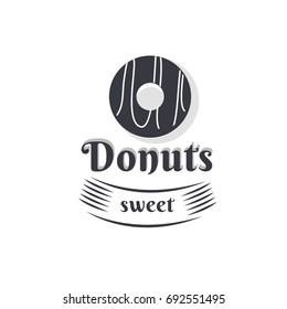 Vector vintage logo donut. Retro bakery label and logotype. Vector illustration of a donut. Templates for business card, menu, banner, cover, coupon, packaging, package, bag sticker