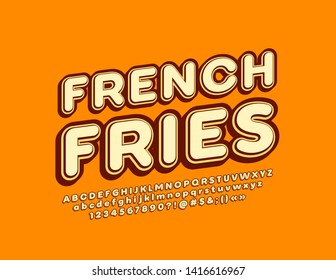 Vector vintage logo French Fries with 3D Font. Retro style Alphabet Letters, Numbers and Symbols