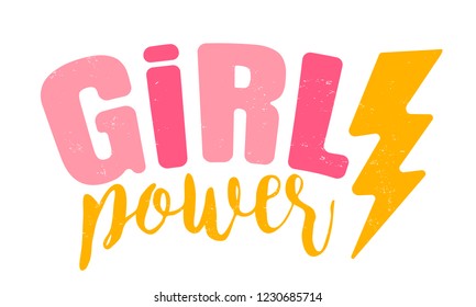 Vector Vintage Logo Of A Girl Power. Retro Emblem For Women Boxing. Retro Poster With Text Of A Girl Power