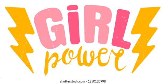 Vector Vintage Logo Of A Girl Power. Retro Emblem For Women Boxing. Retro Poster With Text Of A Girl Power