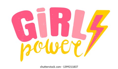 Vector Vintage Logo Of A Girl Power. Retro Emblem For Women Boxing. Retro Poster With Text Of A Girl Power