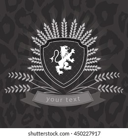 vector vintage logo of a lion on the shield, logos retro logo, image of a wild beast, lion, plants, logo, grunge, logo with a ribbon, wild cat
