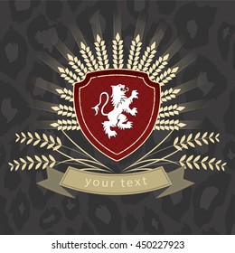 vector vintage logo of a lion on the shield, logos retro logo, image of a wild beast, lion, plants, logo, grunge, logo with a ribbon, wild cat