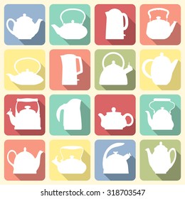 Vector vintage logo teapot set isolated. Kitchen icon.