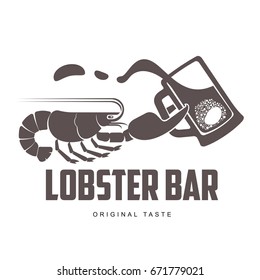 Vector vintage logo template lobster bar. Sea food, craft beer, alcohol, ale, brewery, bar, shop emblems and label. Branding identity corporate logo design template. Isolated on a white background