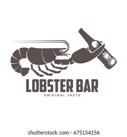 Vector vintage logo template lobster bar. Sea food, craft beer, alcohol, ale, brewery, bar, shop emblems and label. Branding identity corporate logo design template. Isolated on a white background