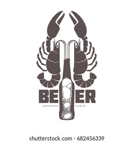 Vector vintage logo template lobster bar. Sea food, craft beer, alcohol, ale, brewery, bar, shop emblems and label. Branding identity corporate logo design template. Isolated on a white background