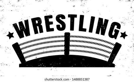 Vector vintage logo for a wrestling with ring. Retro emblem for wrestling. Poster of a wrestling in vintage style.