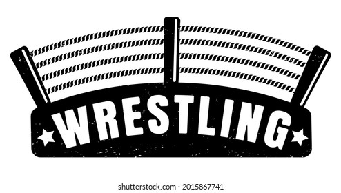 Vector vintage logo for a wrestling with ring. Retro emblem for wrestling. Poster of a wrestling in vintage style.