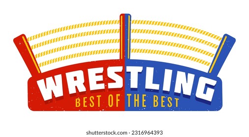 Vector vintage logo for a wrestling with ring. Retro emblem for wrestling. Poster of a wrestling in vintage style.