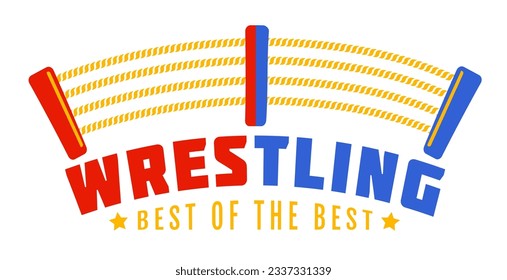 Vector vintage logo for a wrestling with ring. Retro emblem for wrestling. Poster of a wrestling in vintage style.