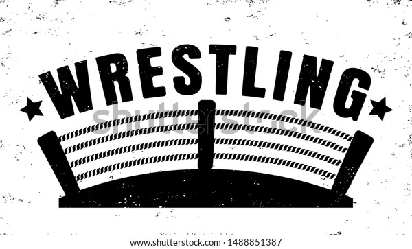 Vector vintage\
logo for a wrestling with ring. Retro emblem for wrestling. Poster\
of a wrestling in vintage\
style.