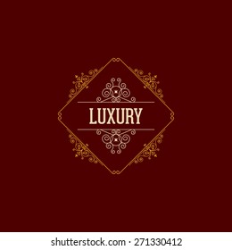 Vector vintage luxury insignia, monogram, frame design template in line style.