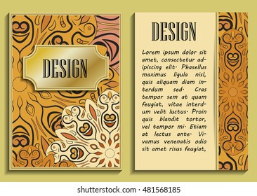 Vector vintage luxury vertical invitation with a beautiful baroque lace pattern and border. Golden design.
