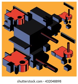 Vector vintage machine vintage isometric. Design and illustration background 