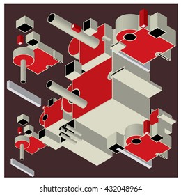 Vector vintage machine vintage isometric. Design and illustration background 