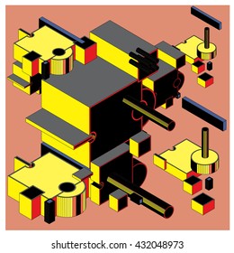 Vector vintage machine vintage isometric. Design and illustration background 