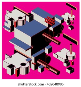 Vector vintage machine vintage isometric. Design and illustration background 