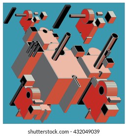 Vector vintage machine vintage isometric. Design and illustration background 