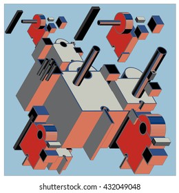 Vector vintage machine vintage isometric. Design and illustration background 