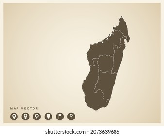 Vector vintage of Madagascar map on old background.