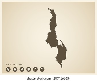Vector vintage of Malawi map on old background.