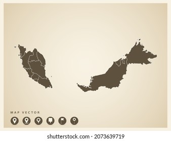 Vector vintage of Malaysia map on old background.