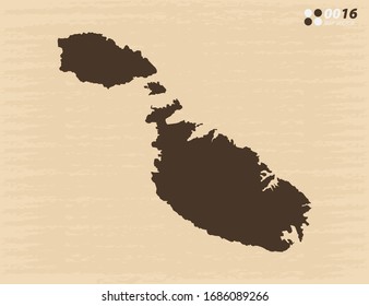 Vector vintage of Malta map on old paper background.