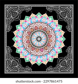 Vector vintage mandala border engraved frame logo engraving with retro ornament pattern in antique rococo style decorative design part 3